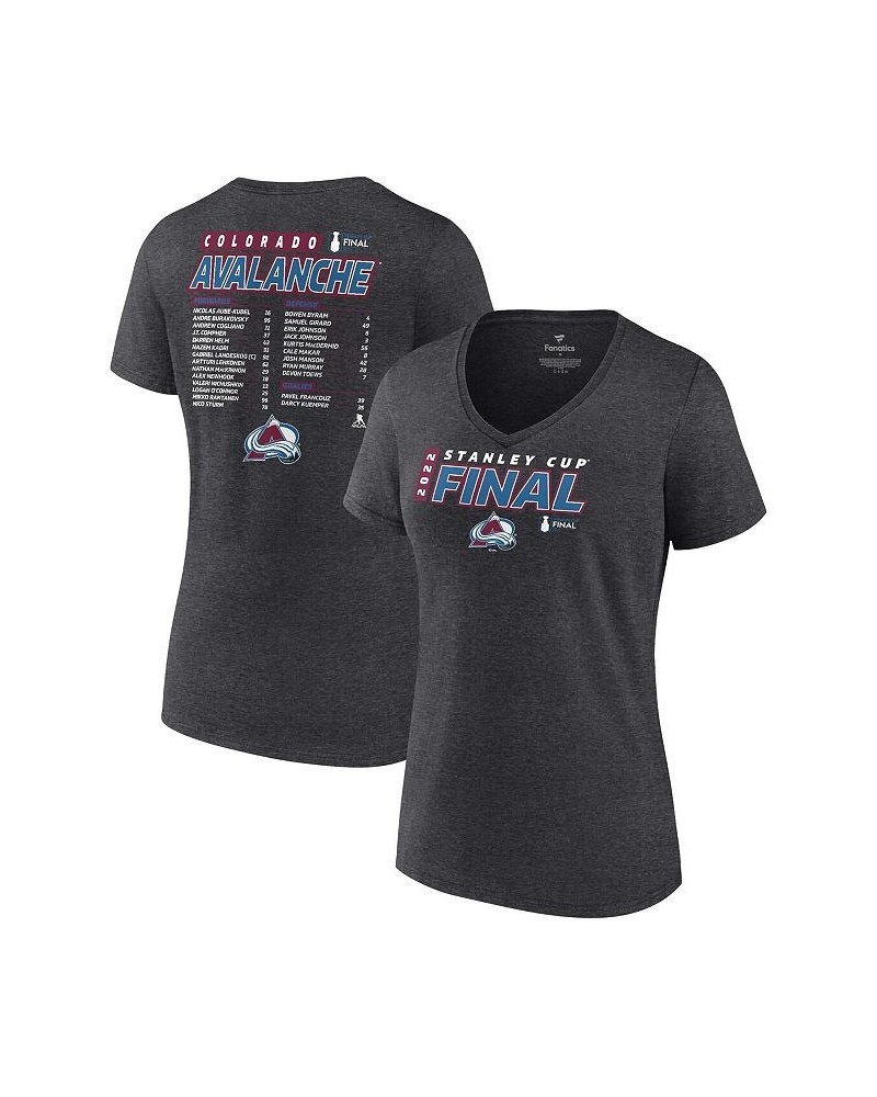 Women's Colorado Avalanche 2022 Stanley Cup Final Own Goal Roster V-Neck T-shirt Heathered Charcoal $22.67 Tops