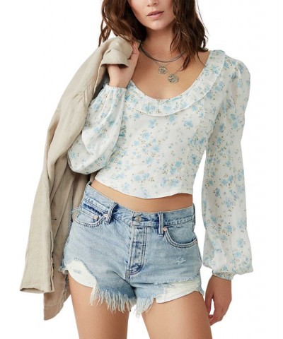 Women's Another Life Printed Flowy-Sleeve Top White Combo $30.27 Tops