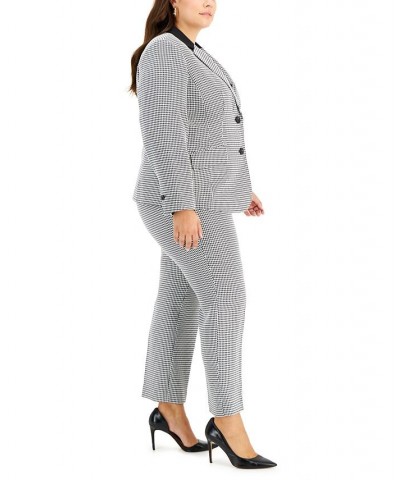 Plus Size Houndstooth Notch-Collar Button-Front Jacket Black/White $38.96 Jackets