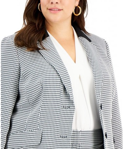 Plus Size Houndstooth Notch-Collar Button-Front Jacket Black/White $38.96 Jackets