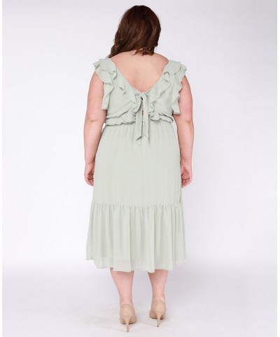Plus Size Ruffled Tie-Back Midi Dress Green $33.12 Dresses