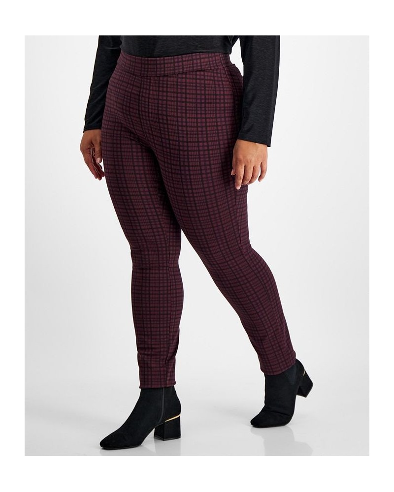 Plus Size Plaid Pull-On Pants Berry Jam $14.60 Pants