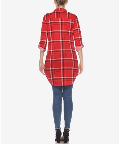 Women's Plaid Tunic Top Shirt Red $34.10 Tops