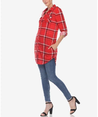Women's Plaid Tunic Top Shirt Red $34.10 Tops