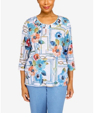 Women's Peace Of Mind Windowpane Floral Knit Top Multi $34.06 Tops
