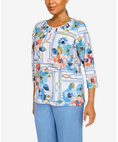 Women's Peace Of Mind Windowpane Floral Knit Top Multi $34.06 Tops