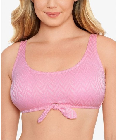 Juniors' Tie-Front Bralette Bikini Top Pink $18.89 Swimsuits