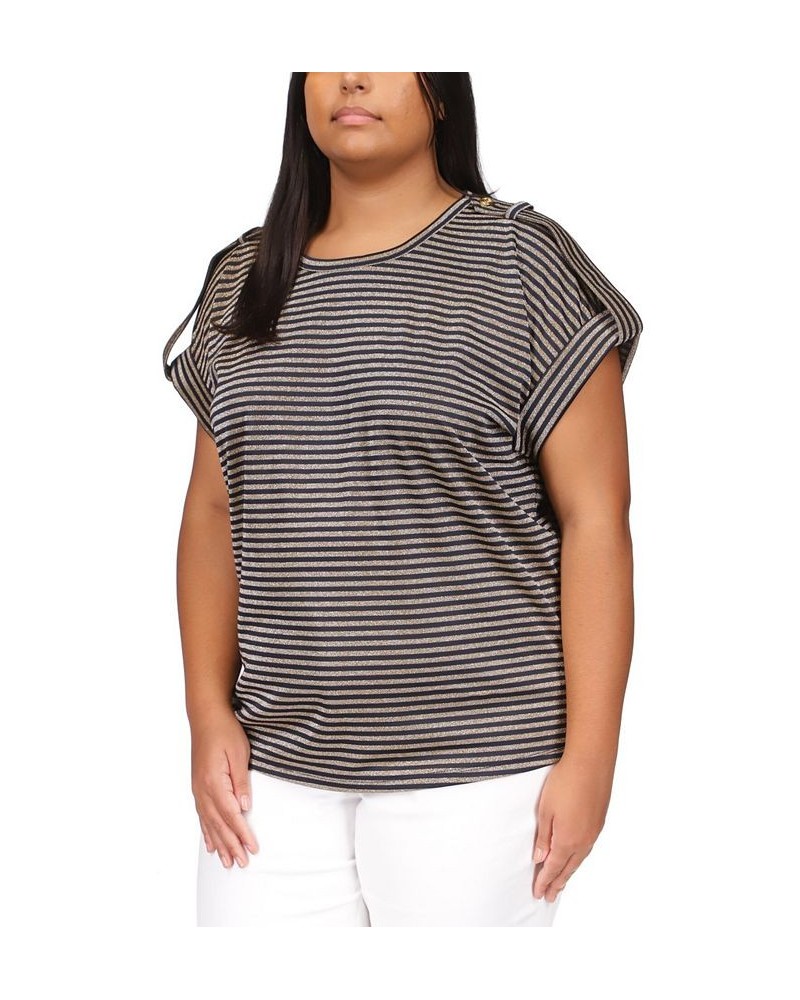 Plus Size Stripe-Print Short-Sleeve Top Blue $39.48 Tops