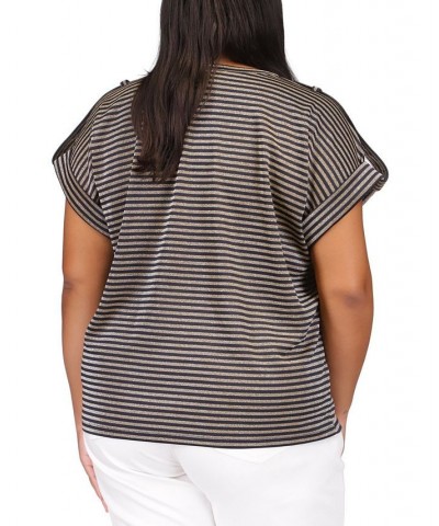 Plus Size Stripe-Print Short-Sleeve Top Blue $39.48 Tops