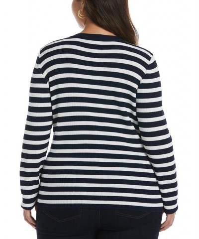 Plus Size Snap Trim Stripe Asymmetrical Sweater Peacoat $45.78 Sweaters