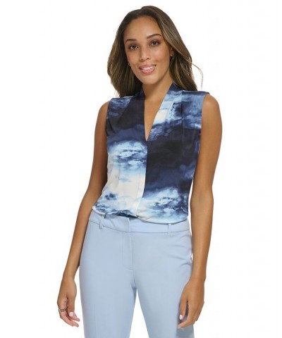 Women's Cloud-Print Pleated Sleeveless Top Oceana Multi $19.71 Tops