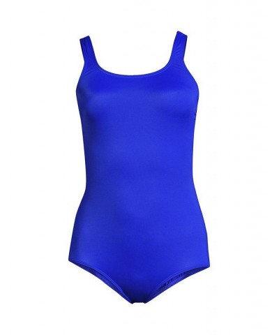 Women's Long Scoop Neck Soft Cup Tugless Sporty One Piece Swimsuit Electric Blue $35.02 Swimsuits