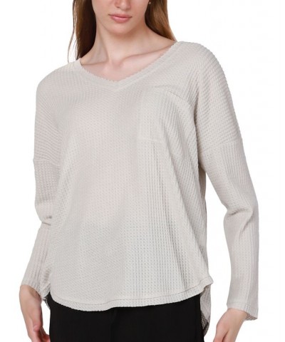 Women's V-Neck Rib-Knit T-Shirt Oatmeal $19.60 Tops