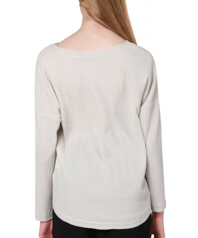 Women's V-Neck Rib-Knit T-Shirt Oatmeal $19.60 Tops