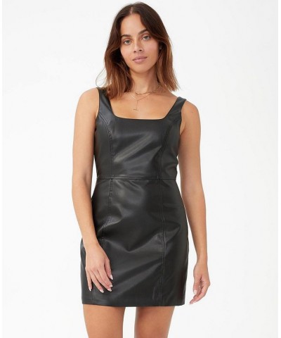 Women's Faux Polyurethane Mini Shift Dress Black $28.00 Dresses