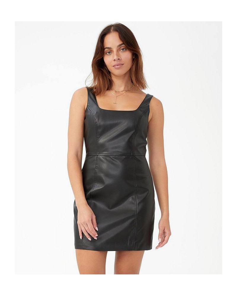 Women's Faux Polyurethane Mini Shift Dress Black $28.00 Dresses