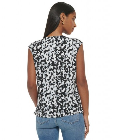 Women's Printed Cutout Neck Knit Top Black $27.80 Tops
