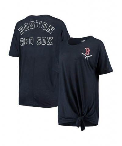Women's Navy Boston Red Sox Slub Jersey Scoop Neck Side Tie T-shirt Navy $24.63 Tops