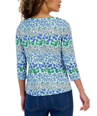 Petite Orderly Floral Boat-Neck Top Pink $13.24 Tops