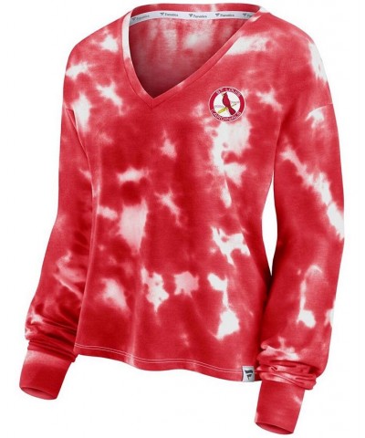 Women's White Red St. Louis Cardinals Tie-Dye V-Neck Pullover Cropped Tee White, Red $23.10 Tops
