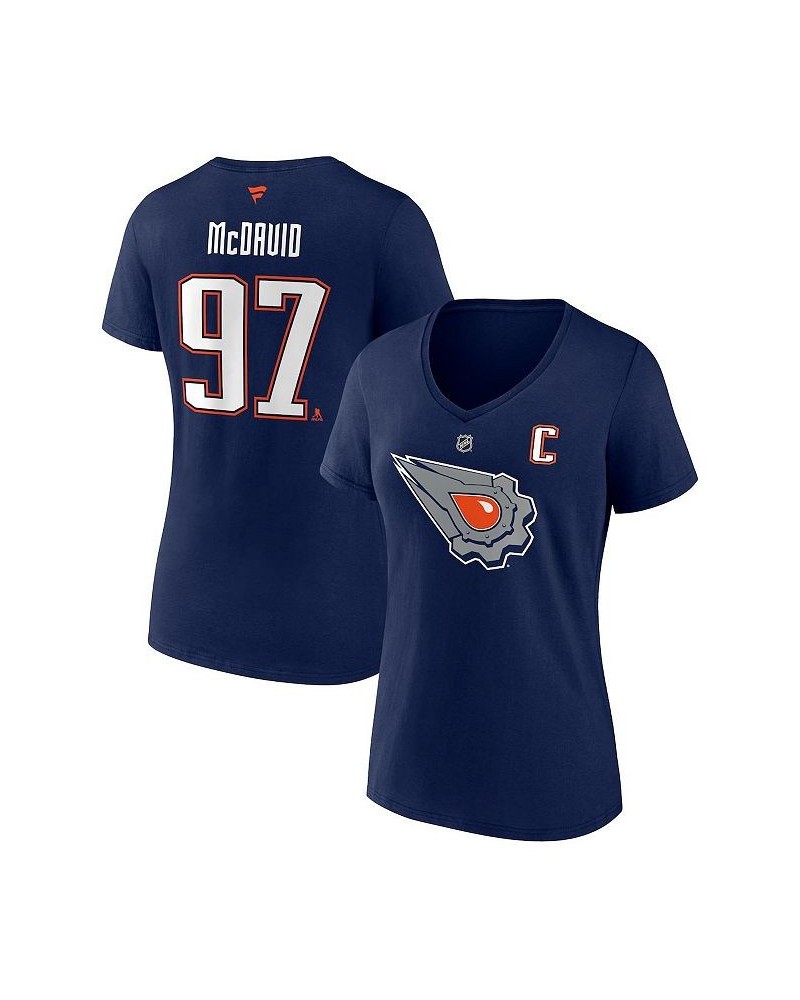Women's Branded Connor McDavid Navy Edmonton Oilers Special Edition 2.0 Name and Number V-Neck T-shirt Navy $21.60 Tops