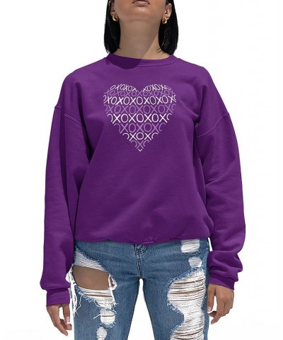 Women's Word Art XOXO Heart Crewneck Sweatshirt Purple $27.49 Tops
