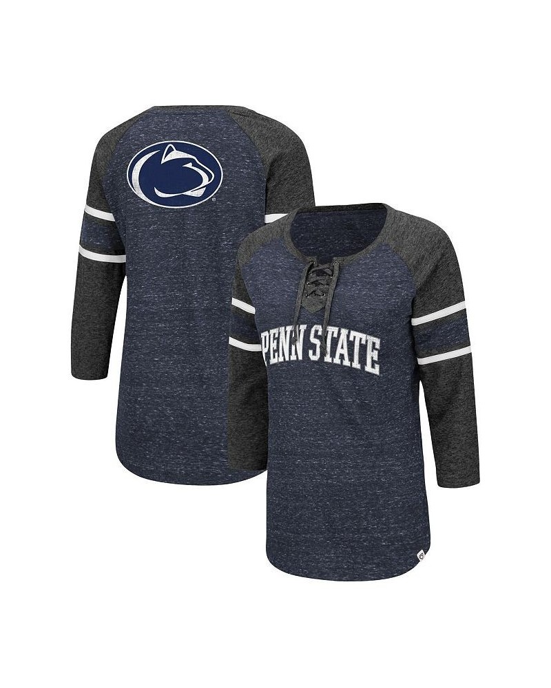 Women's Penn State Nittany Lions Scienta Pasadena Raglan 3/4 Sleeve Lace-Up T-shirt Navy, Heathered Charcoal $25.99 Tops