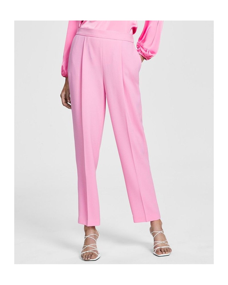 Textured Crepe One-Button Jacket Marble-Print Sleeveless Blouse & Pull-On Ankle Pants Pink Orchid $43.44 Pants