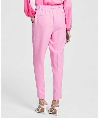 Textured Crepe One-Button Jacket Marble-Print Sleeveless Blouse & Pull-On Ankle Pants Pink Orchid $43.44 Pants