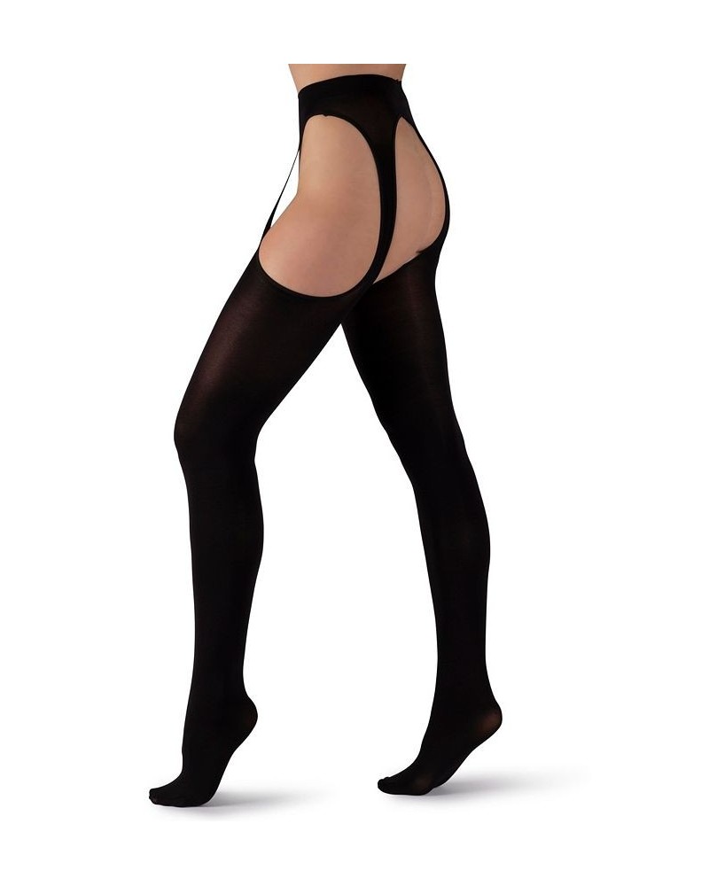 Women's Italian Made Opaque Crotchless Tights Black $19.35 Hosiery