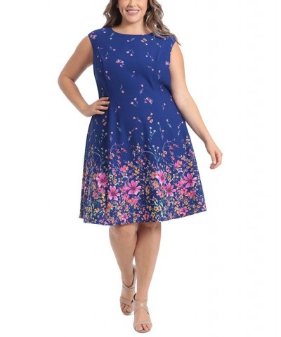 Plus Size Printed Fit & Flare Dress Sapphire/Orchid $35.39 Dresses
