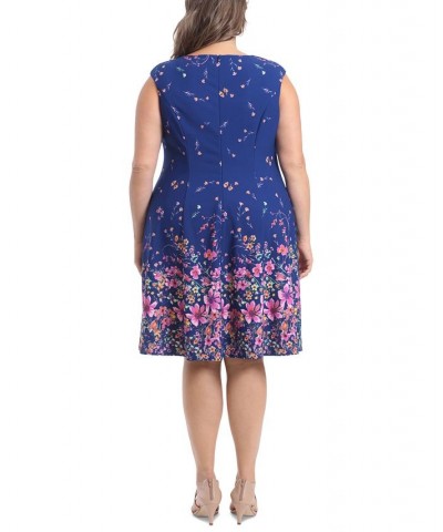 Plus Size Printed Fit & Flare Dress Sapphire/Orchid $35.39 Dresses