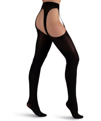 Women's Italian Made Opaque Crotchless Tights Black $19.35 Hosiery
