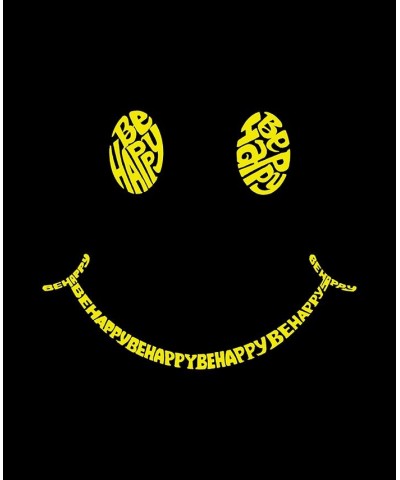 Women's Be Happy Smiley Face Word Art V-neck T-shirt Black $18.54 Tops