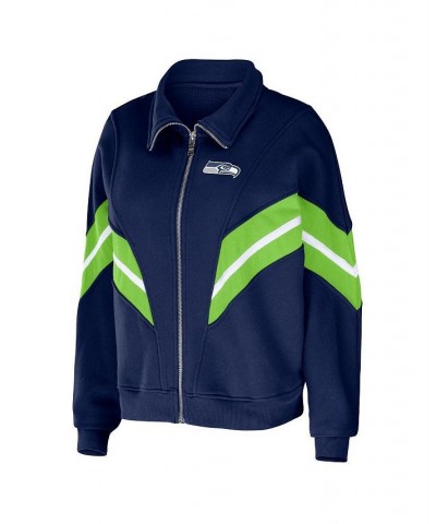 Women's College Navy Seattle Seahawks Yarn Dye Stripe Full-Zip Jacket Navy $42.89 Jackets
