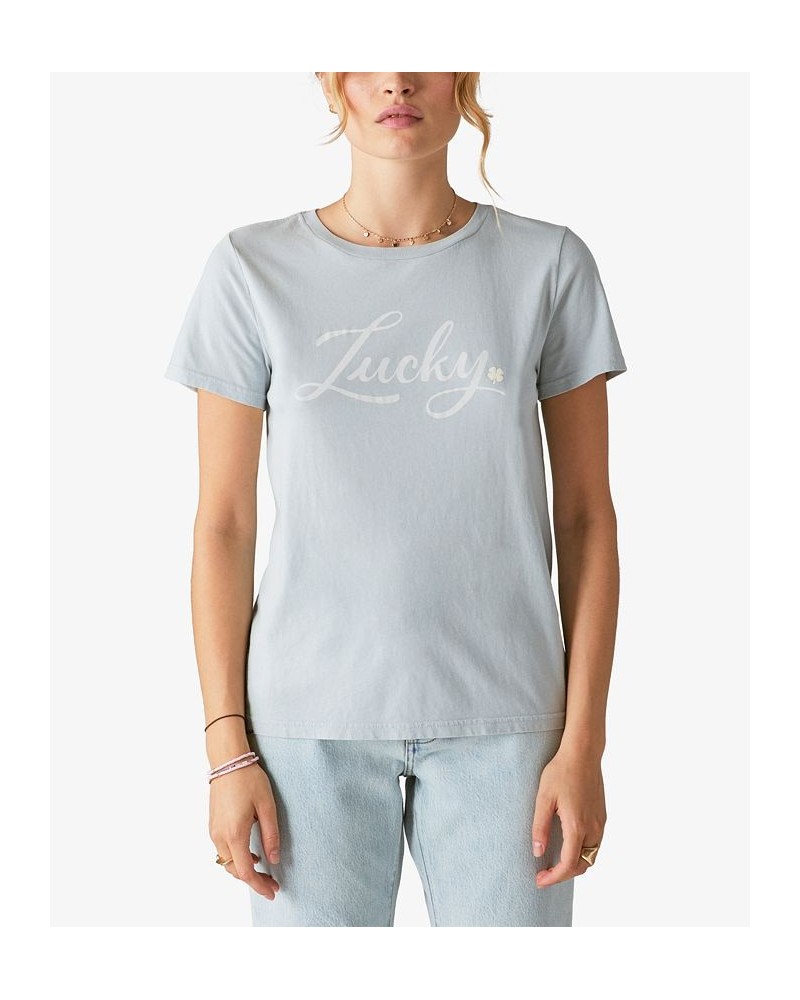 Women's Lucky Crewneck Cotton T-Shirt Gray Dawn $20.71 Tops