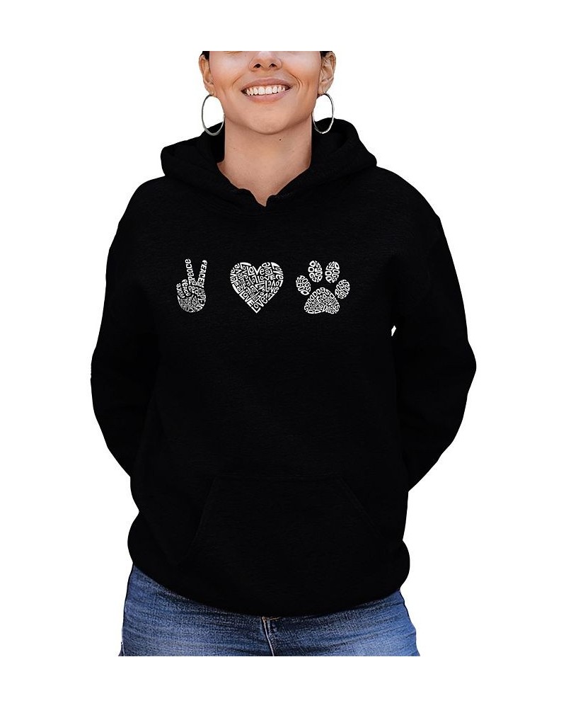 Women's Peace Love Dogs Word Art Hooded Sweatshirt Black $28.20 Tops