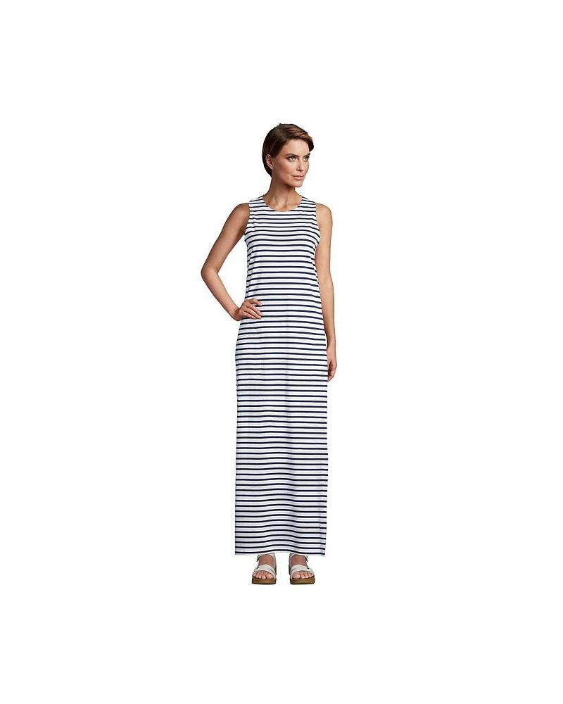 Women's Petite Cotton Jersey Sleeveless Swim Cover-up Maxi Dress Stripe White $35.97 Swimsuits