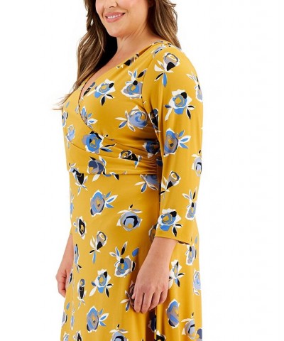 Plus Size Floral 3/4-Sleeve Wrap Fit & Flare Dress Honeycomb Multi $32.70 Dresses