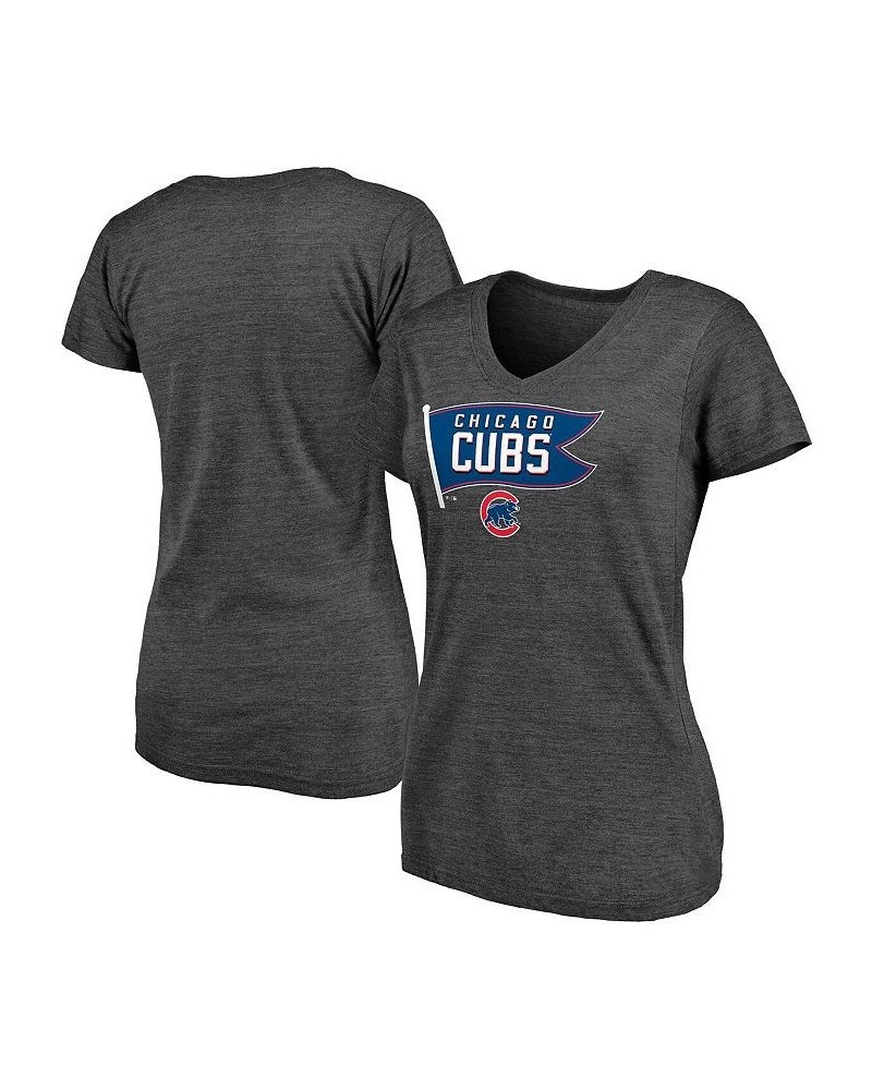 Women's Heathered Charcoal Chicago Cubs Holy Cow Hometown Collection Tri-Blend V-Neck T-shirt Heathered Charcoal $22.05 Tops