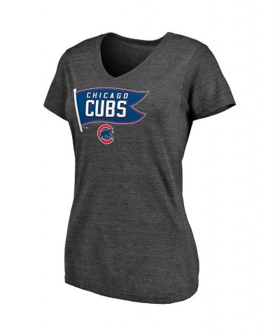 Women's Heathered Charcoal Chicago Cubs Holy Cow Hometown Collection Tri-Blend V-Neck T-shirt Heathered Charcoal $22.05 Tops