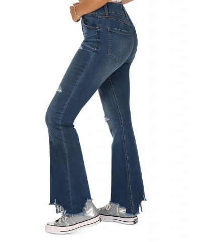 Juniors' Ripped Flare-Leg Frayed-Hem Jeans Dark Wash $14.26 Jeans