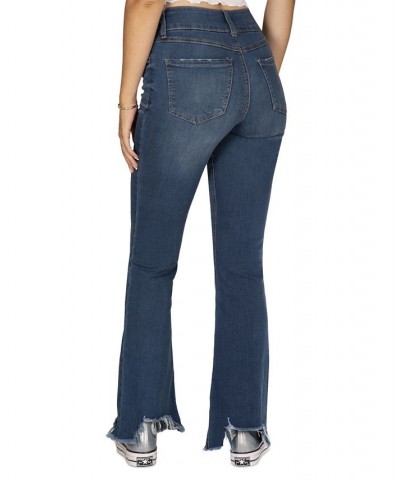 Juniors' Ripped Flare-Leg Frayed-Hem Jeans Dark Wash $14.26 Jeans