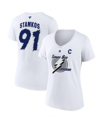 Women's Branded Steven Stamkos White Tampa Bay Lightning Special Edition 2.0 Name and Number V-Neck T-shirt White $22.05 Tops