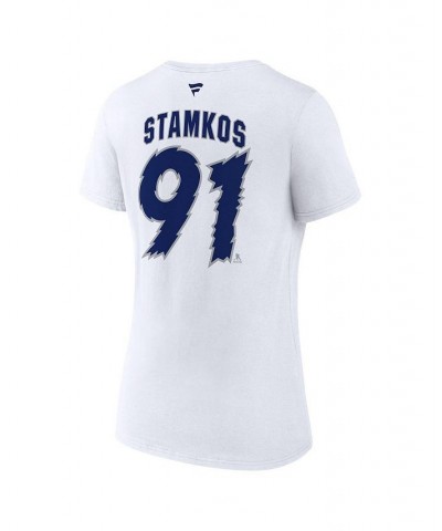 Women's Branded Steven Stamkos White Tampa Bay Lightning Special Edition 2.0 Name and Number V-Neck T-shirt White $22.05 Tops