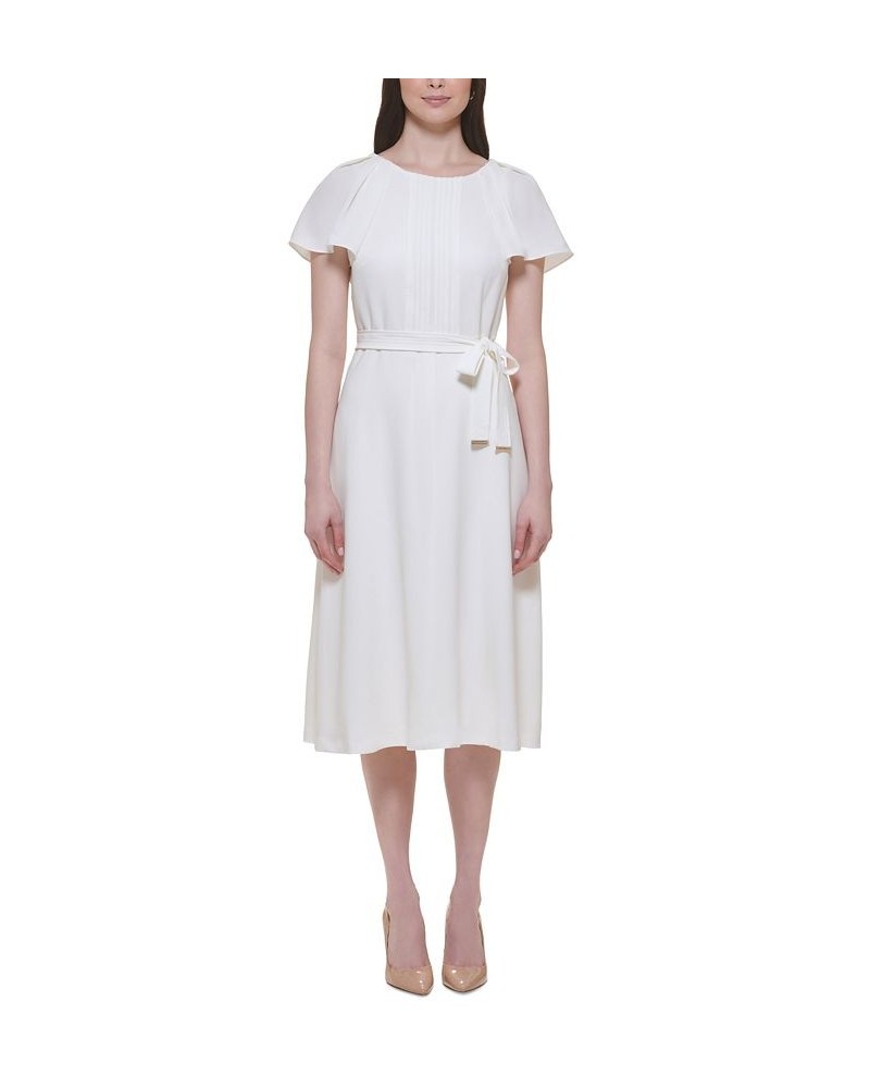 Women's Pleated-Front Flutter-Sleeve Midi Dress Ivory/Cream $37.80 Dresses