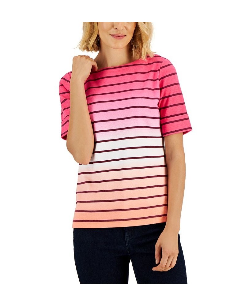 Women's Striped Ombré Short-Sleeve Top Red $10.21 Tops
