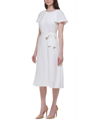 Women's Pleated-Front Flutter-Sleeve Midi Dress Ivory/Cream $37.80 Dresses