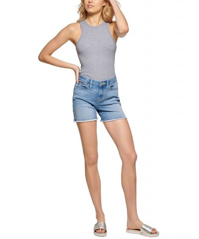 Women's Mid Rise Frayed Denim Shorts Light Wash $28.59 Shorts