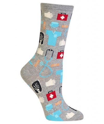 Women's Medical-Professionals Theme Crew Socks Gray $9.50 Socks